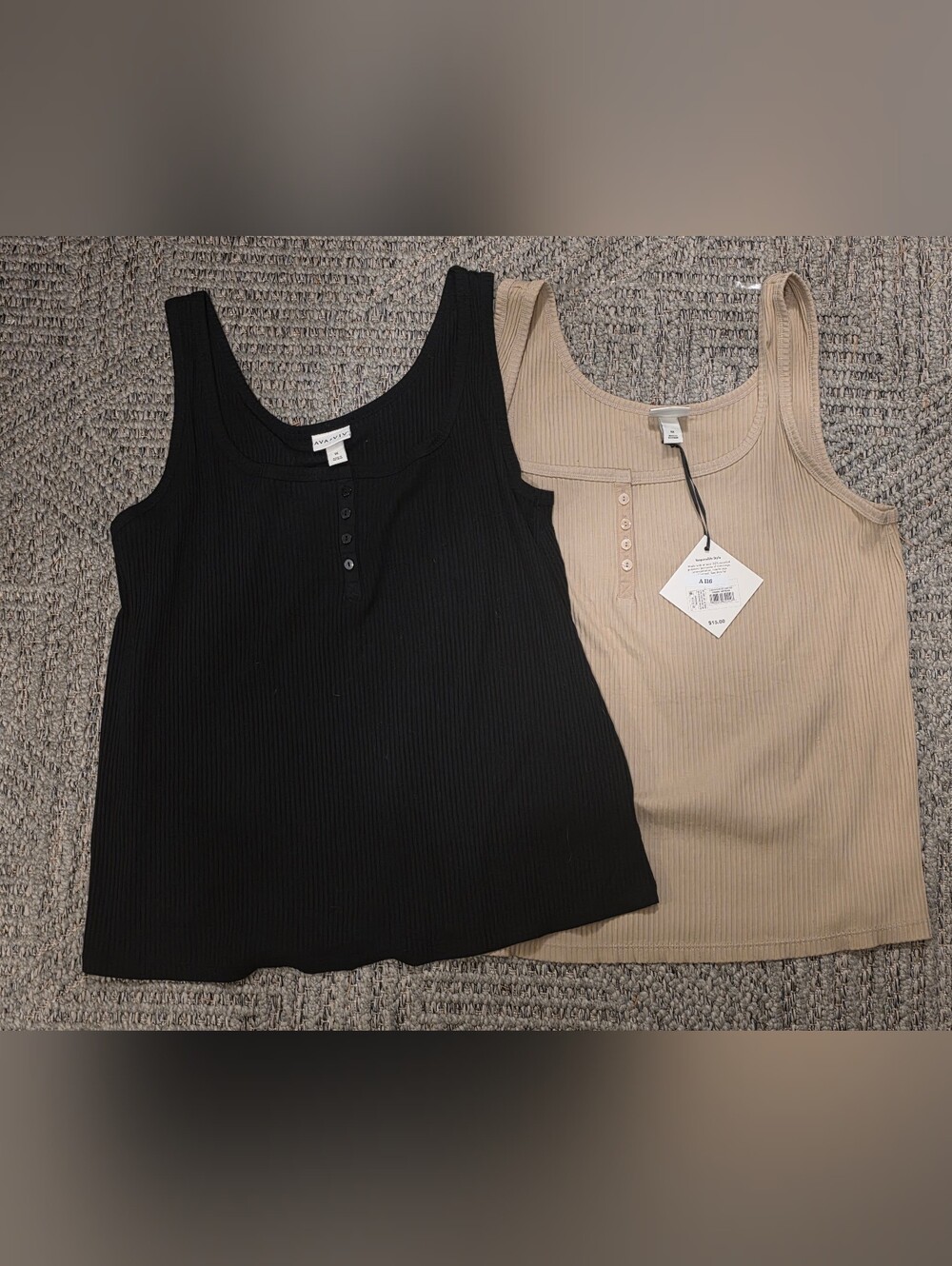 Ava & Viv Ribbed Henley Tank - Black & Beige Bundle